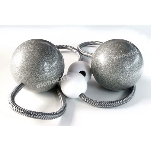 poïs bolas contact 80mm argent glitter paillettes, poignée silicone