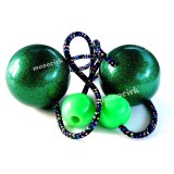 bolas poïs contact 80mm vert paillettes glitter, poignées silicone PLAY