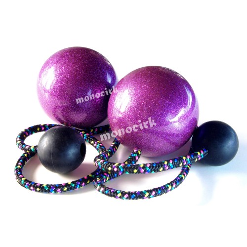 paire poïs contact 80mm violet glitter, paracorde 6mm, poignée silicone