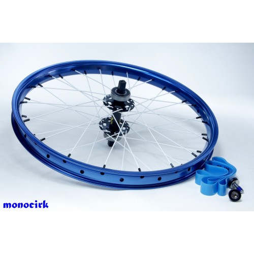 roue monocycle axe carré jante SALT bleue anodisée double paroi