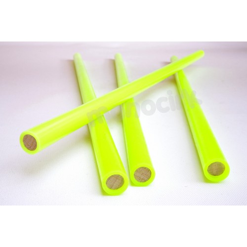 baguettes bâton du diable, silicone jaune fluo, bois de hêtre, 45cm